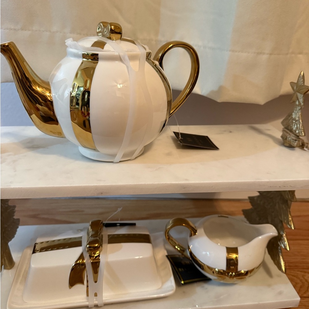 Elegant White and Gold Tea Set